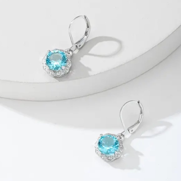 Light Blue Silver Toned Leverback Earrings - Picture 4 of 4
